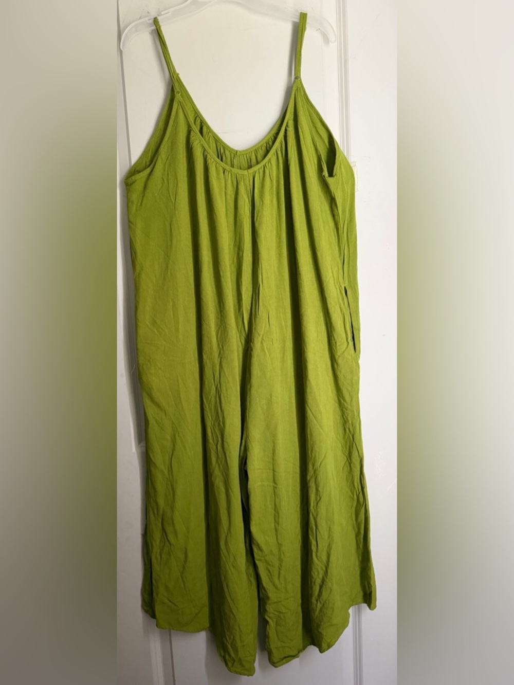 Hunter & brown Lush Lime Green Spaghetti Strap rayon jumpsuit M boho coastal - Picture 7 of 9